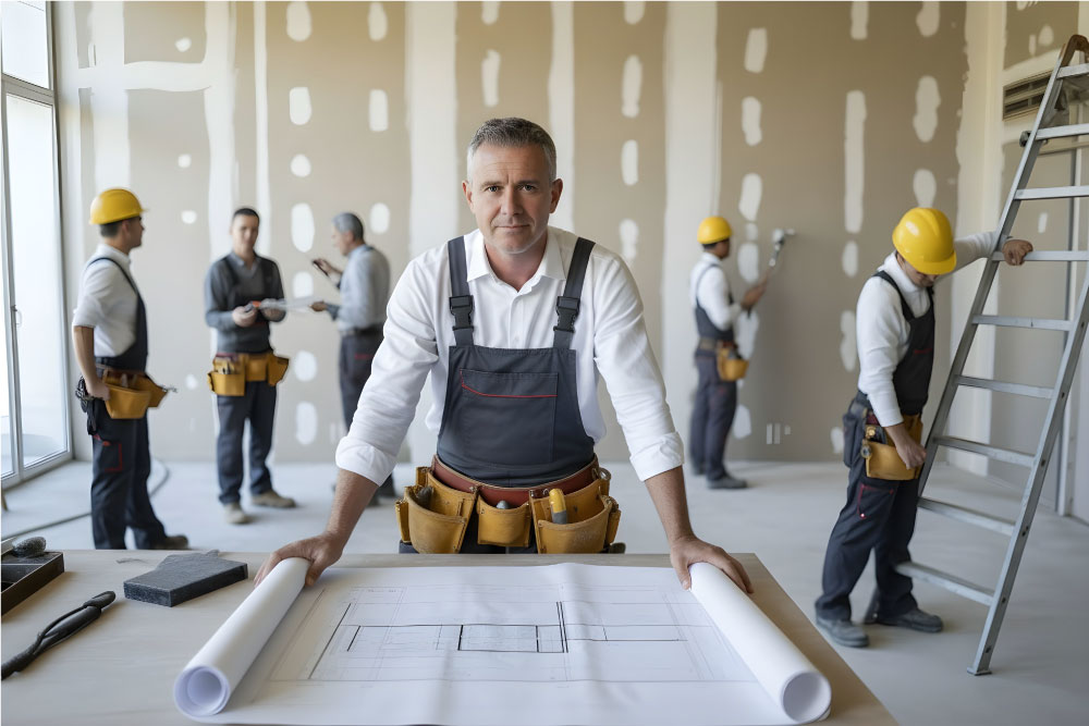 Chef de chantier HBI, Molerei et Geabai supervisant la rénovation intérieure complète, coordination des artisans, suivi des travaux, planification et gestion intégrale du chantier pour garantir qualité et respect des délais